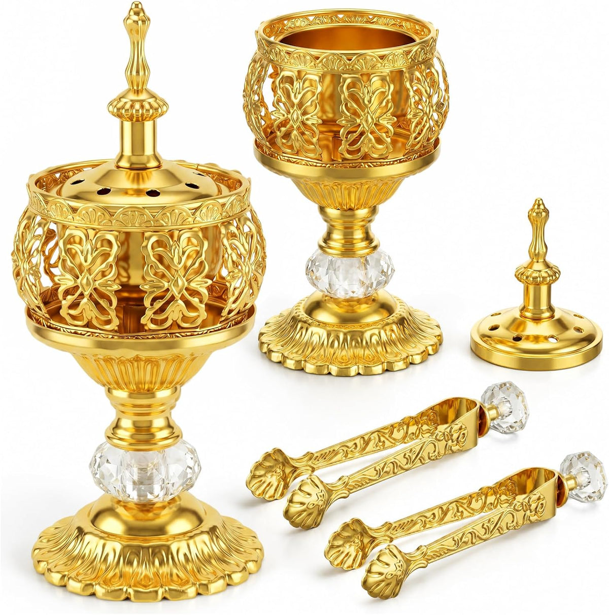 1 Set Incense Burner with Tong, Gold, Retro