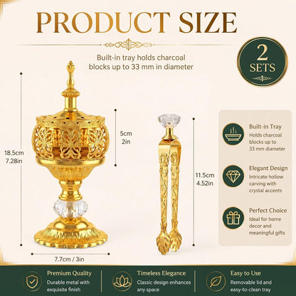 1 Set Incense Burner with Tong, Gold, Retro