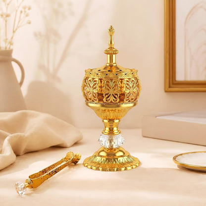 1 Set Incense Burner with Tong, Gold, Retro