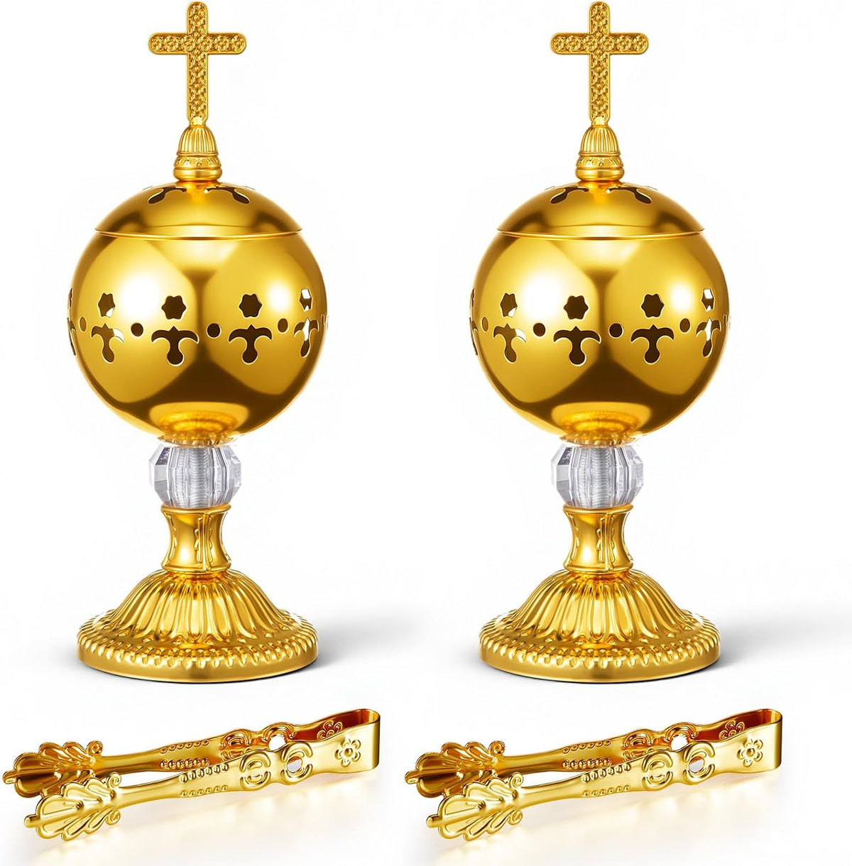 1 Set Incense Burner with Tong, Gold, Retro