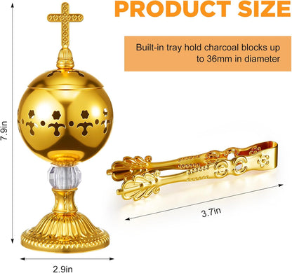 1 Set Incense Burner with Tong, Gold, Retro