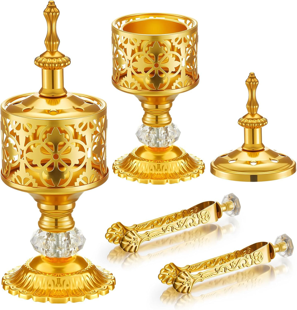 1 Set Incense Burner with Tong, Gold, Retro