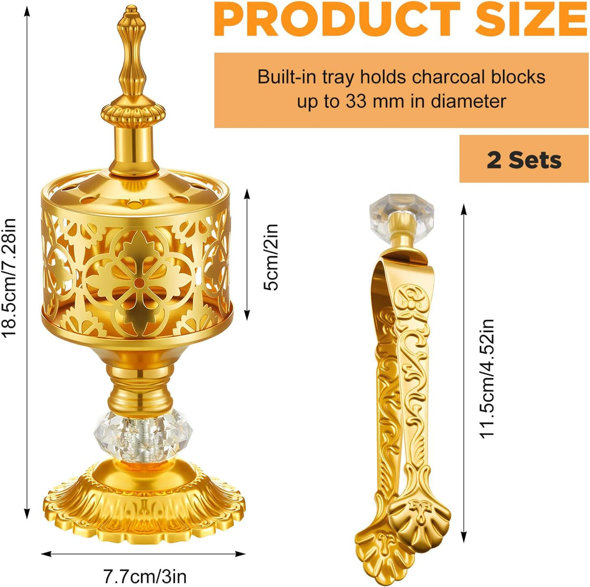 1 Set Incense Burner with Tong, Gold, Retro