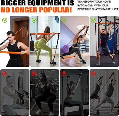 Pilates Bar Kit with Resistance Bands, Pilates Equipment, Multifunctional Pilates Bar for Women & Men, Pilates kit for Hip, Back, Arm, Full-Body Workouts, Home Gym Strength Training Equipment