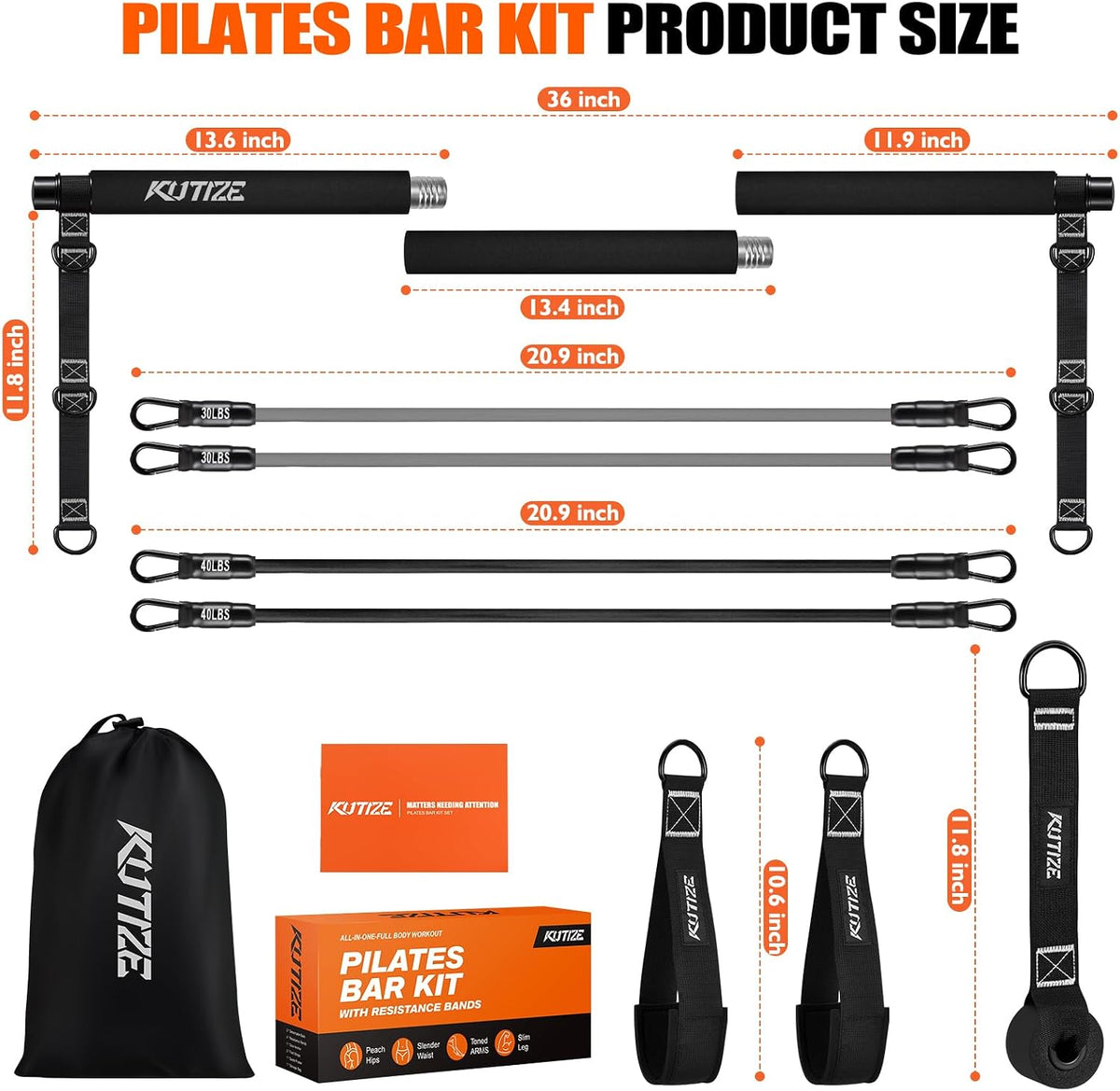 Pilates Bar Kit with Resistance Bands, Pilates Equipment, Multifunctional Pilates Bar for Women & Men, Pilates kit for Hip, Back, Arm, Full-Body Workouts, Home Gym Strength Training Equipment