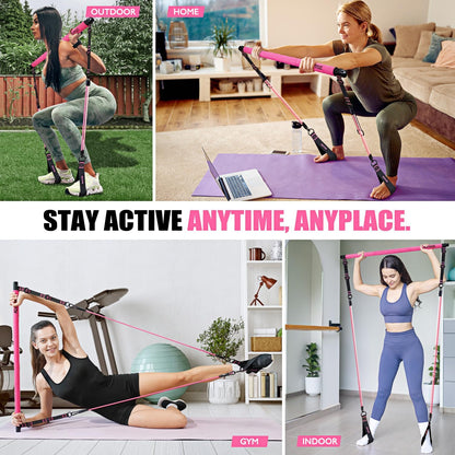 Pilates Bar Kit with Resistance Bands, Pilates Equipment, Multifunctional Pilates Bar for Women & Men, Pilates kit for Hip, Back, Arm, Full-Body Workouts, Home Gym Strength Training Equipment