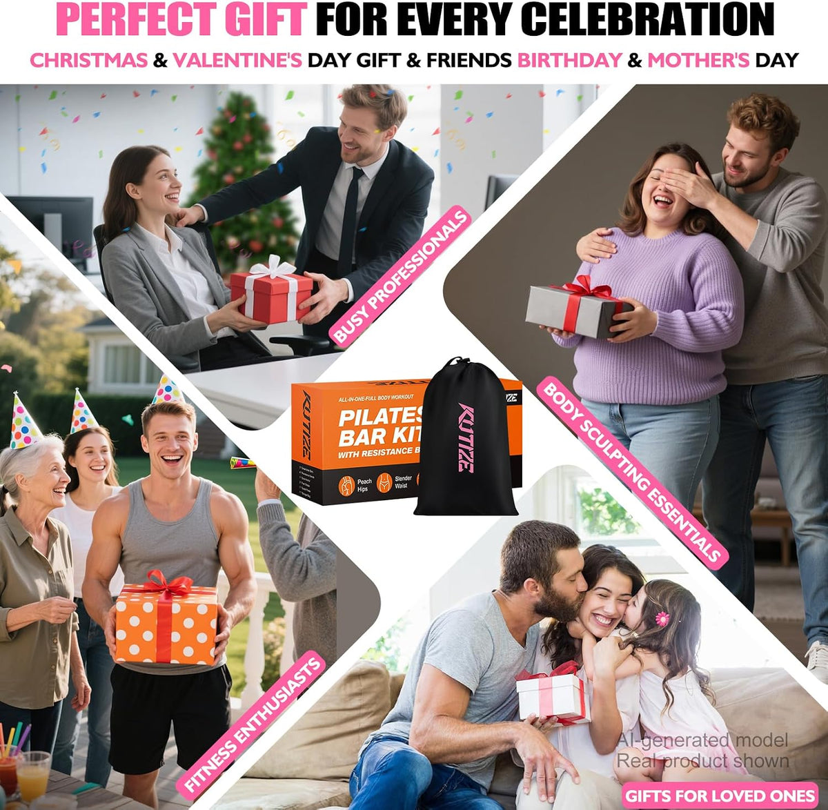 Pilates Bar Kit with Resistance Bands, Pilates Equipment, Multifunctional Pilates Bar for Women & Men, Pilates kit for Hip, Back, Arm, Full-Body Workouts, Home Gym Strength Training Equipment