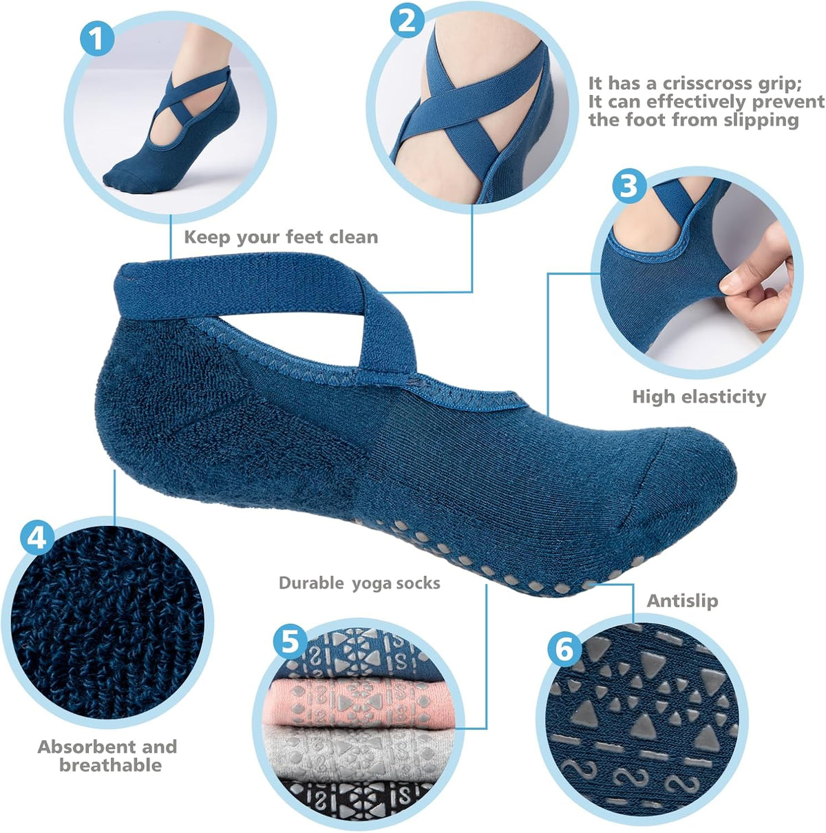 BKP Yoga Socks for Women,Pilates Socks Non Slip Grip Socks