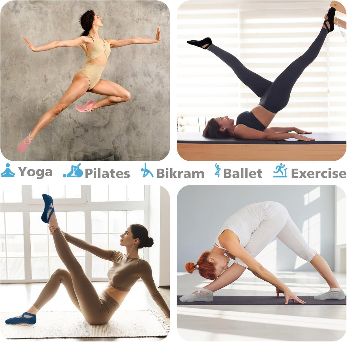 BKP Yoga Socks for Women,Pilates Socks Non Slip Grip Socks