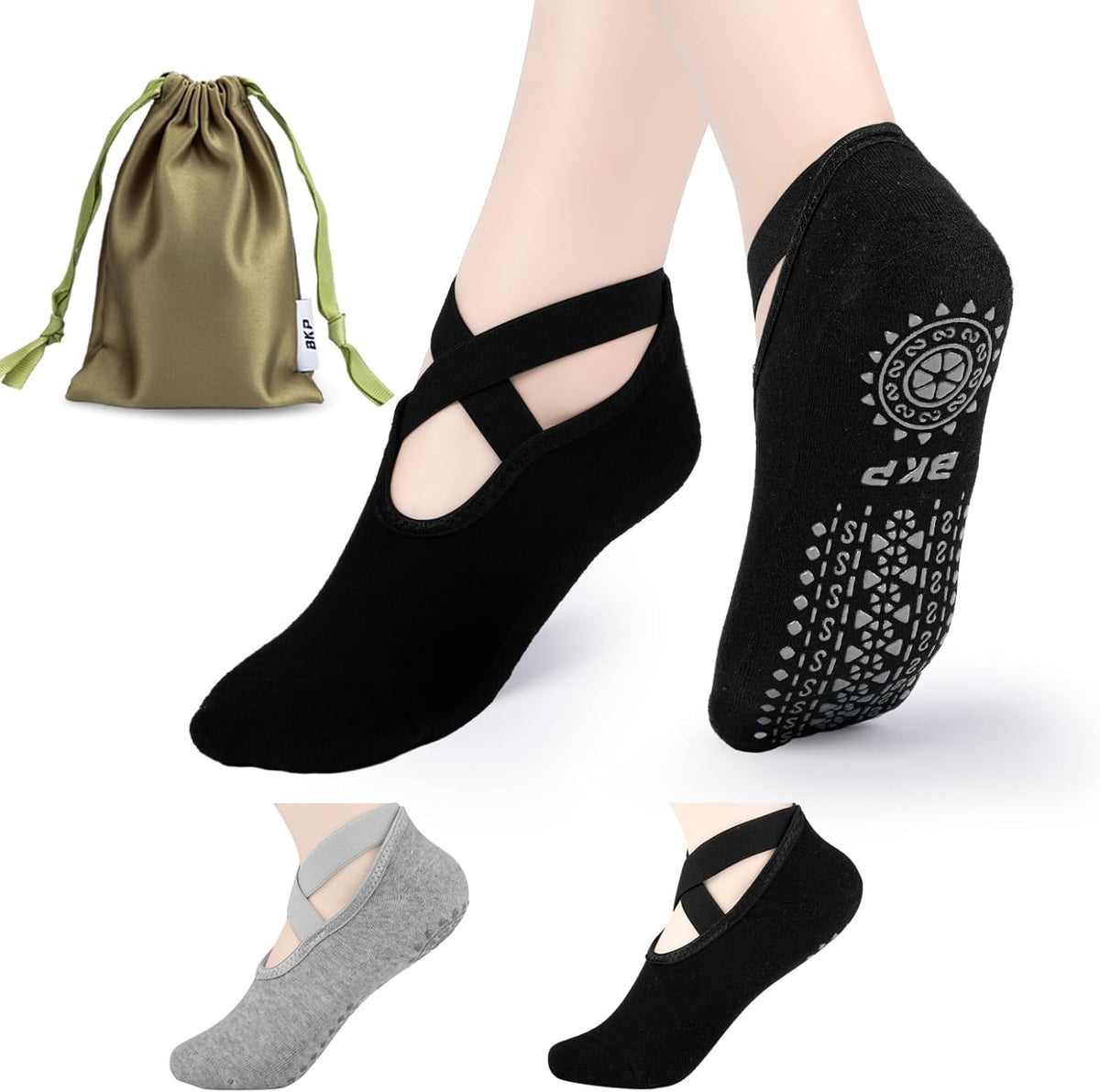 BKP Yoga Socks for Women,Pilates Socks Non Slip Grip Socks