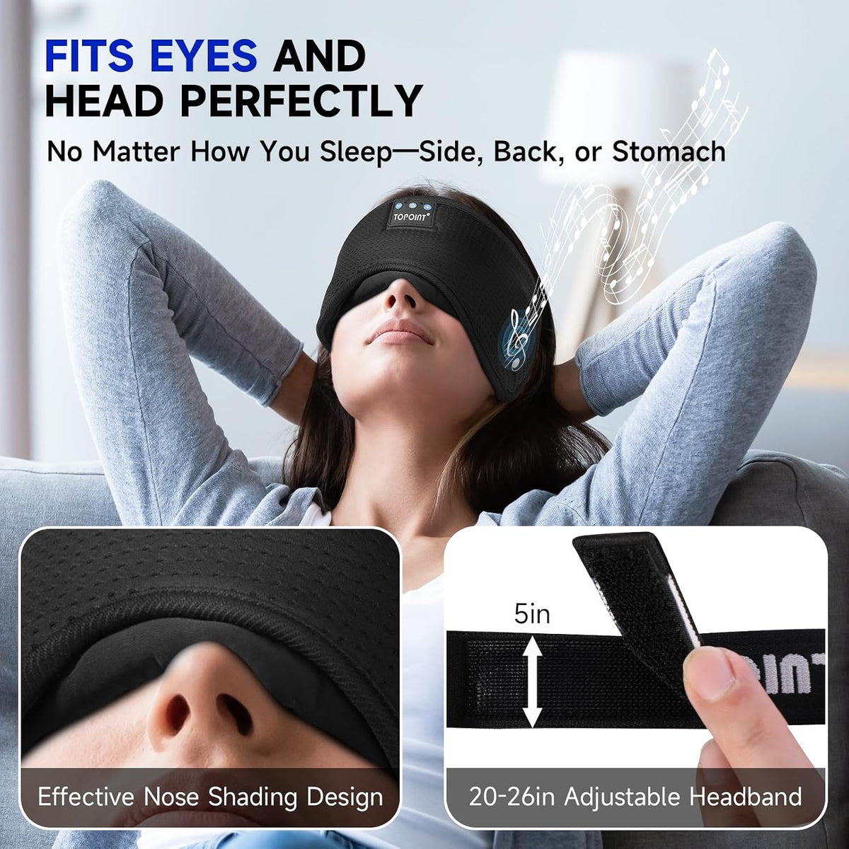 Sleep Mask with Headphones Bluetooth 5.4 Wireless, Sleep Headphones Earphones Earbuds with Microphone HD Speakers Music, Blackout Eye Mask for Sleeping Travel Meditation Men Women Cool Gadgets