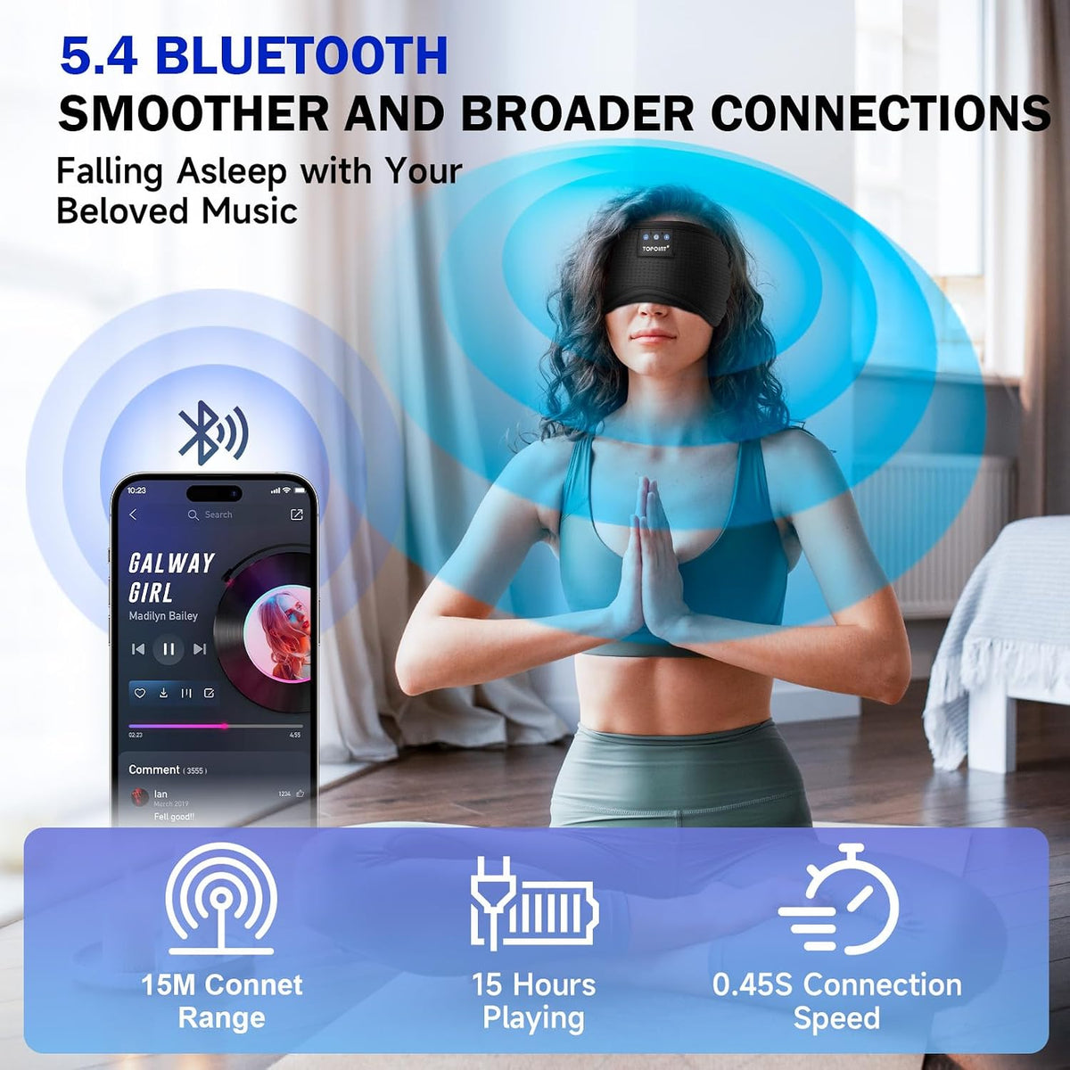Sleep Mask with Headphones Bluetooth 5.4 Wireless, Sleep Headphones Earphones Earbuds with Microphone HD Speakers Music, Blackout Eye Mask for Sleeping Travel Meditation Men Women Cool Gadgets