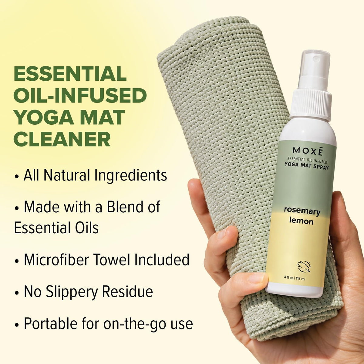 Yoga Mat Cleaner Spray, Rosemary & Lemon Essential Oils, 4oz