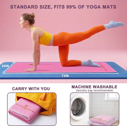 Upgraded Yoga Mat Towel with Bonus Grip Socks, Rose Pink