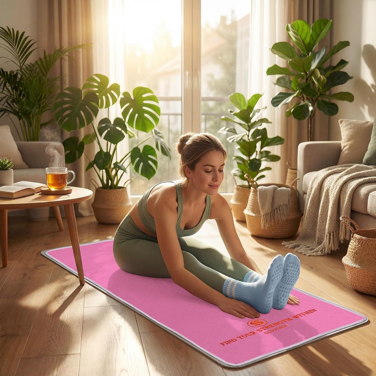 Upgraded Yoga Mat Towel with Bonus Grip Socks, Rose Pink