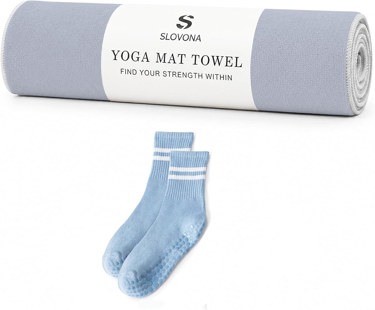Upgraded Yoga Mat Towel with Bonus Grip Socks, Rose Pink