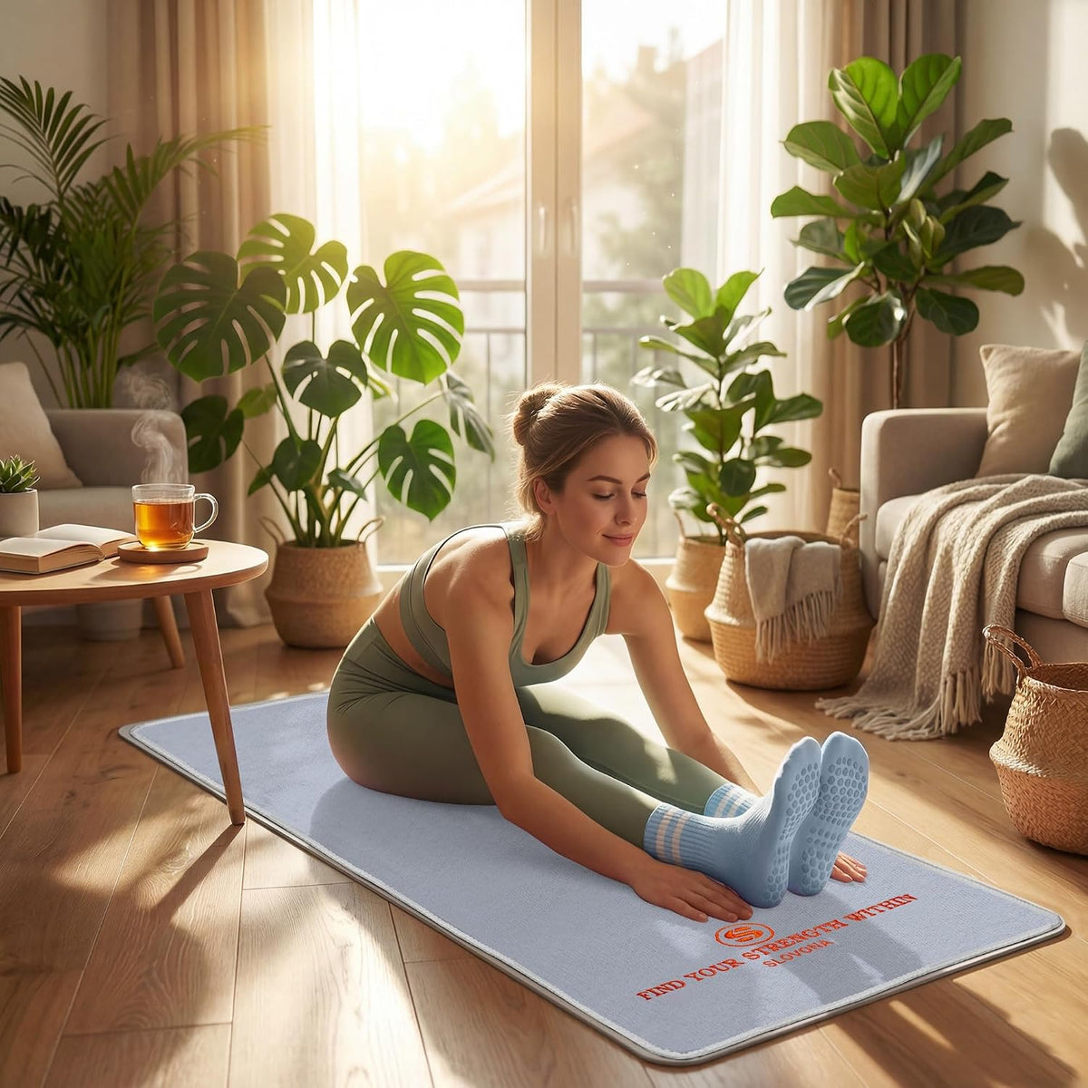 Upgraded Yoga Mat Towel with Bonus Grip Socks, Rose Pink