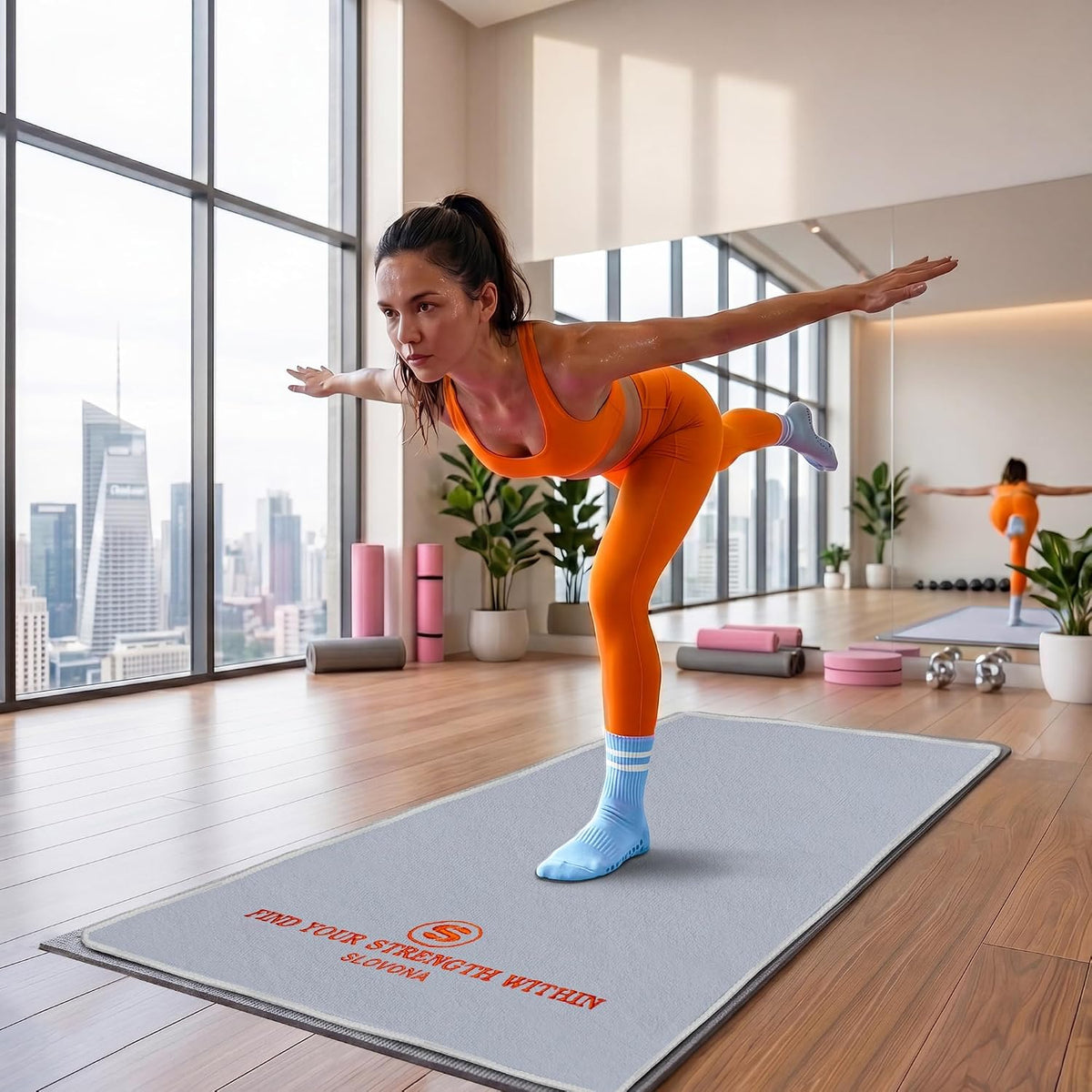 Upgraded Yoga Mat Towel with Bonus Grip Socks, Rose Pink