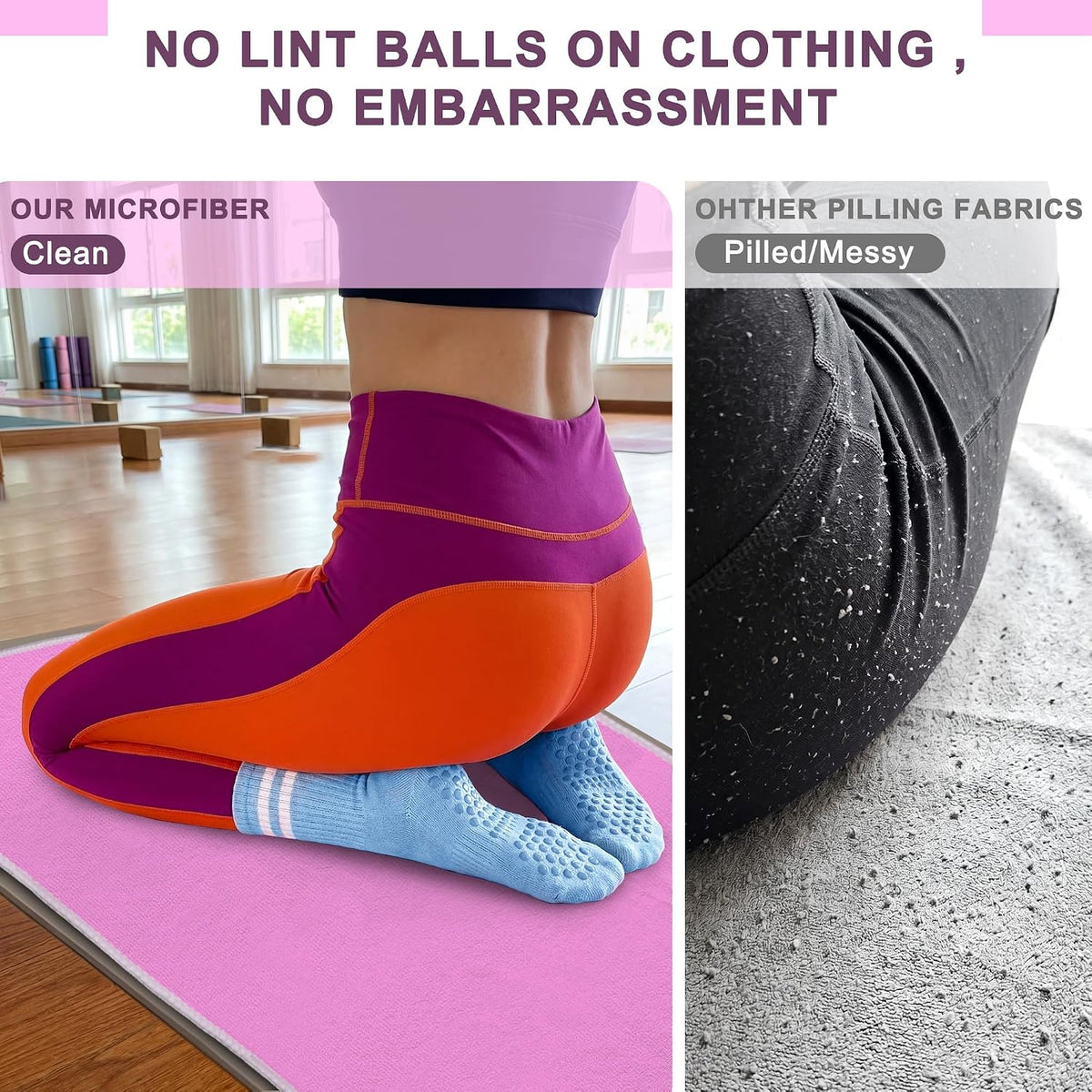 Upgraded Yoga Mat Towel with Bonus Grip Socks, Rose Pink