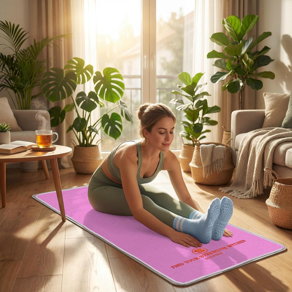 Upgraded Yoga Mat Towel with Bonus Grip Socks, Rose Pink
