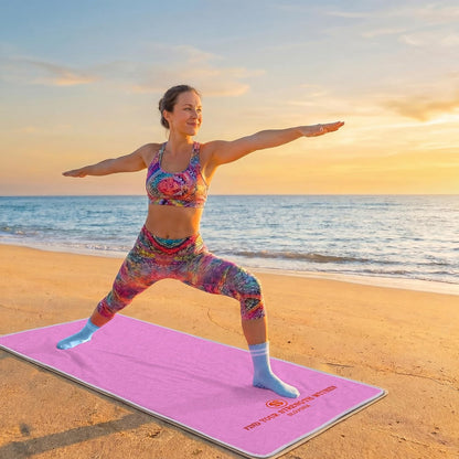 Upgraded Yoga Mat Towel with Bonus Grip Socks, Rose Pink