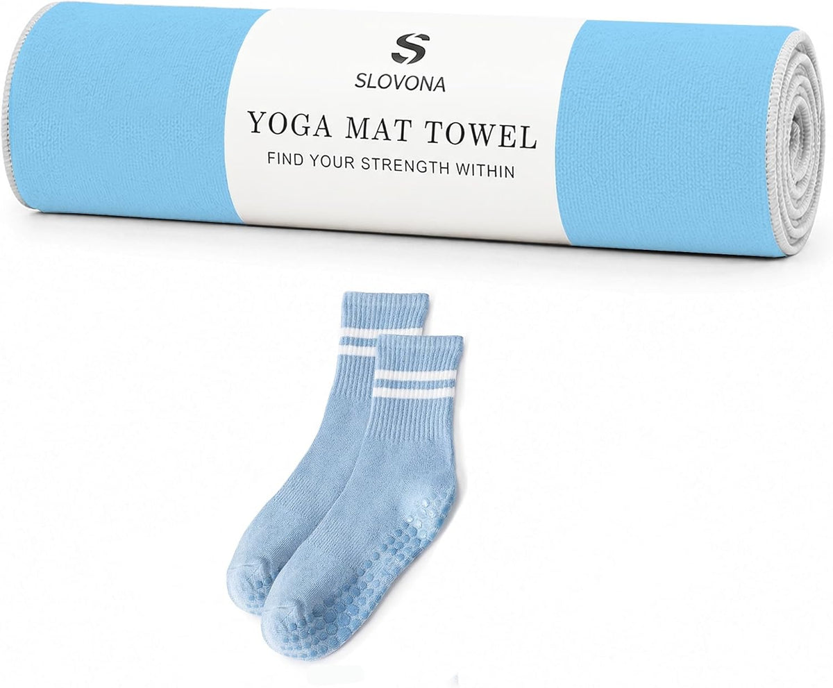 Upgraded Yoga Mat Towel with Bonus Grip Socks, Rose Pink