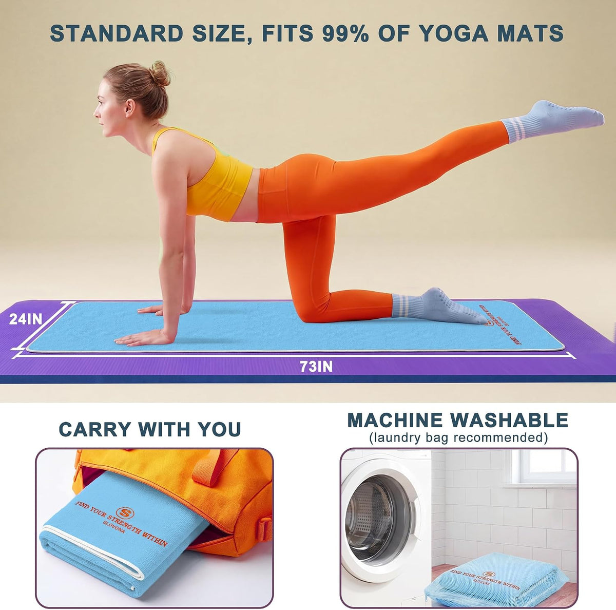 Upgraded Yoga Mat Towel with Bonus Grip Socks, Rose Pink