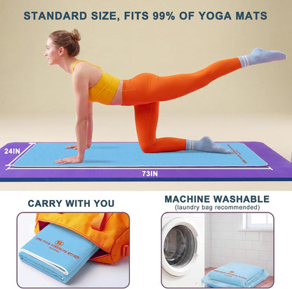 Upgraded Yoga Mat Towel with Bonus Grip Socks, Rose Pink