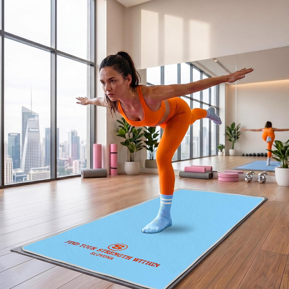 Upgraded Yoga Mat Towel with Bonus Grip Socks, Rose Pink
