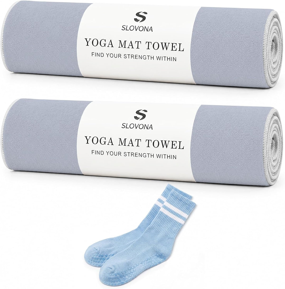 Upgraded Yoga Mat Towel with Bonus Grip Socks, Rose Pink