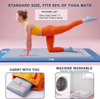 Upgraded Yoga Mat Towel with Bonus Grip Socks, Rose Pink