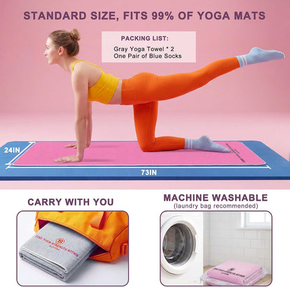Upgraded Yoga Mat Towel with Bonus Grip Socks, Rose Pink