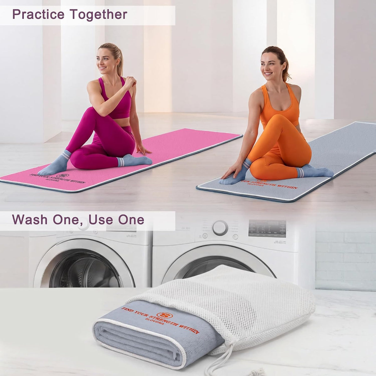 Upgraded Yoga Mat Towel with Bonus Grip Socks, Rose Pink
