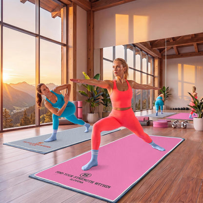 Upgraded Yoga Mat Towel with Bonus Grip Socks, Rose Pink