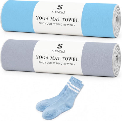 Upgraded Yoga Mat Towel with Bonus Grip Socks, Rose Pink