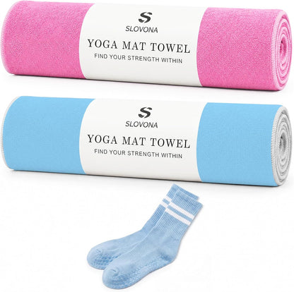 Upgraded Yoga Mat Towel with Bonus Grip Socks, Rose Pink
