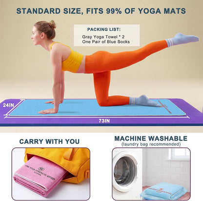 Upgraded Yoga Mat Towel with Bonus Grip Socks, Rose Pink