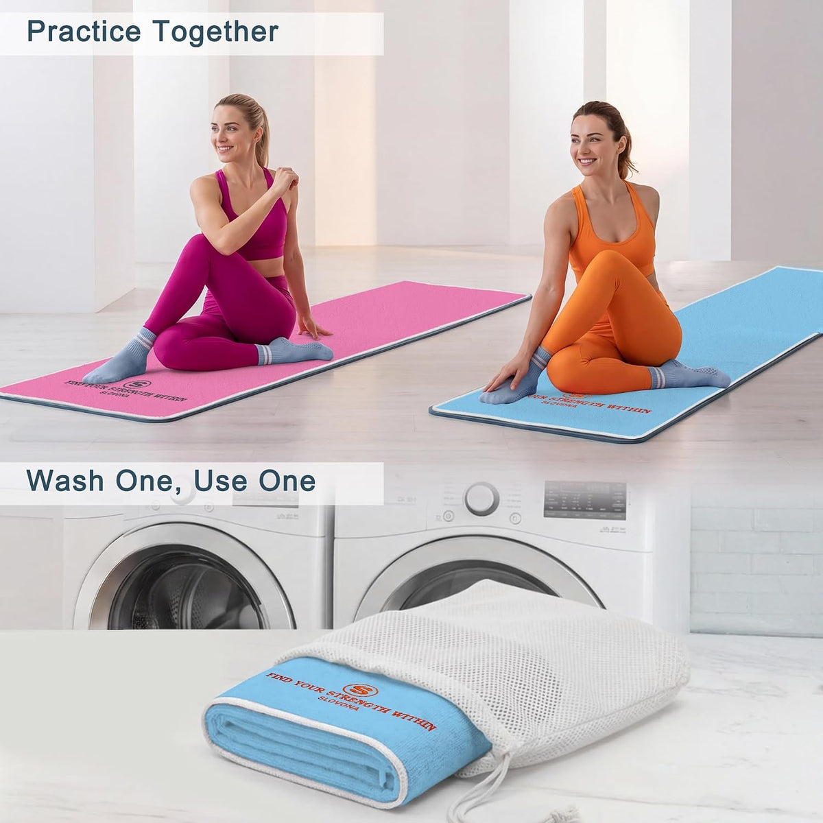 Upgraded Yoga Mat Towel with Bonus Grip Socks, Rose Pink