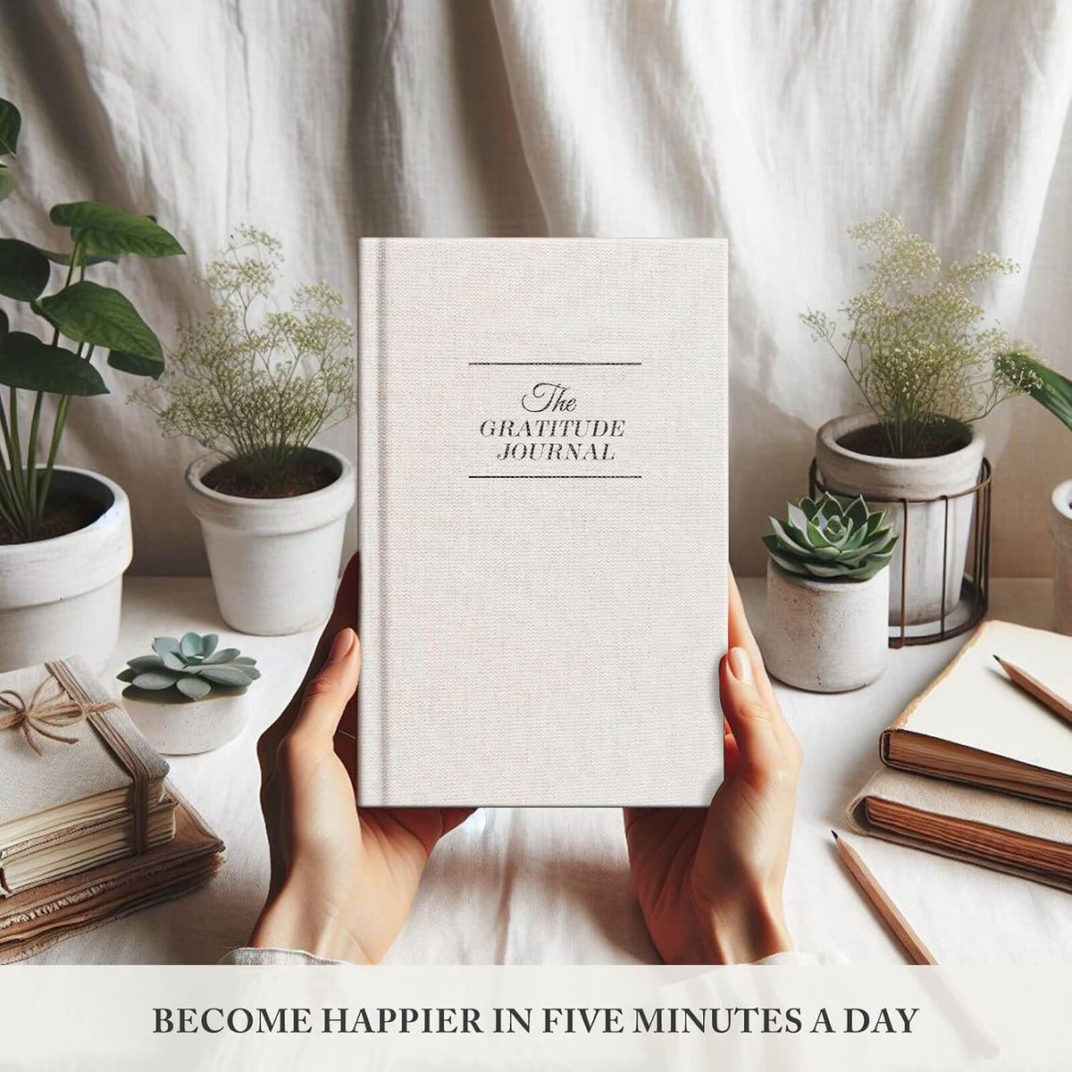 The Gratitude Journal for More Happiness, Optimism, Affirmation & Reflection - An Effective Manifestation Guide Journal, Undated Daily Journals for Women & Men (Beige)