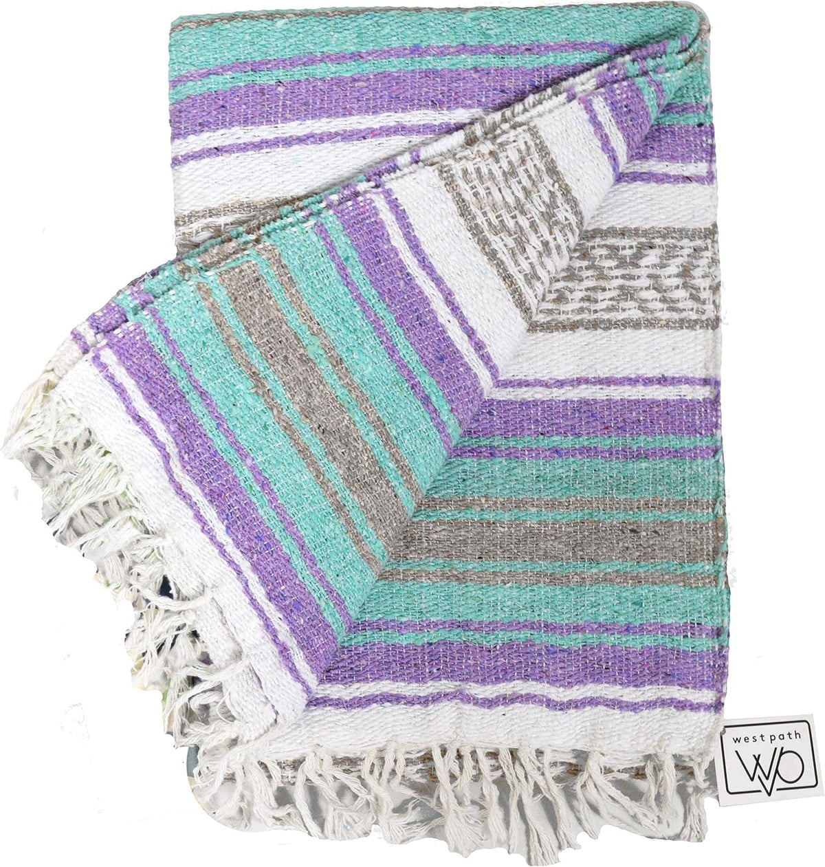 Open Road Goods Multi Color Mexican Falsa Blanket - Handwoven in Mexico - Great for The Beach, Picnics, Yoga, or a Throw! (Mint/Purple)