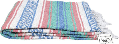 Open Road Goods Multi Color Mexican Falsa Blanket - Handwoven in Mexico - Great for The Beach, Picnics, Yoga, or a Throw! (Mint/Purple)