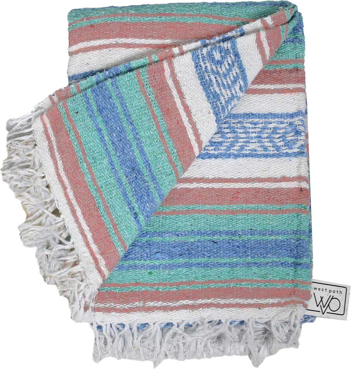 Open Road Goods Multi Color Mexican Falsa Blanket - Handwoven in Mexico - Great for The Beach, Picnics, Yoga, or a Throw! (Mint/Purple)