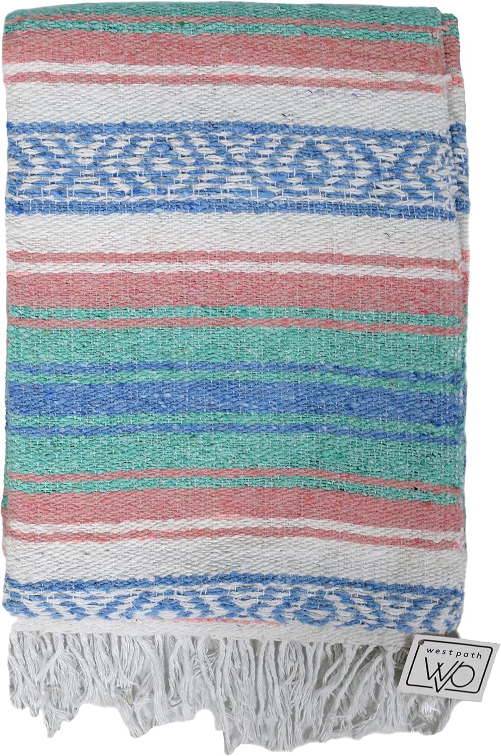 Open Road Goods Multi Color Mexican Falsa Blanket - Handwoven in Mexico - Great for The Beach, Picnics, Yoga, or a Throw! (Mint/Purple)