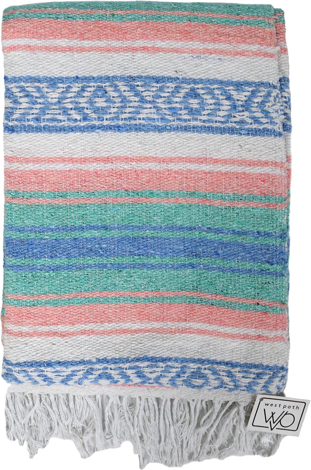 Open Road Goods Multi Color Mexican Falsa Blanket - Handwoven in Mexico - Great for The Beach, Picnics, Yoga, or a Throw! (Mint/Purple)