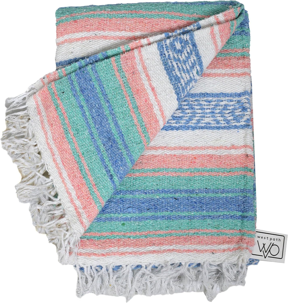 Open Road Goods Multi Color Mexican Falsa Blanket - Handwoven in Mexico - Great for The Beach, Picnics, Yoga, or a Throw! (Mint/Purple)