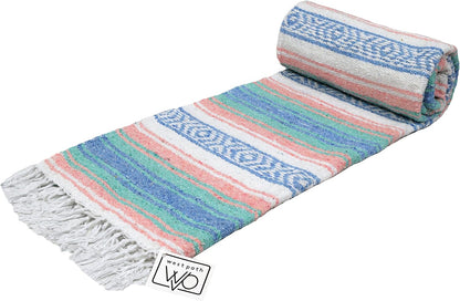 Open Road Goods Multi Color Mexican Falsa Blanket - Handwoven in Mexico - Great for The Beach, Picnics, Yoga, or a Throw! (Mint/Purple)