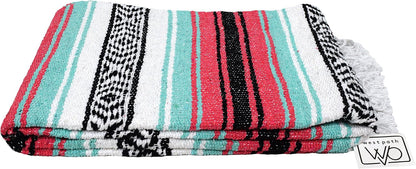 Open Road Goods Multi Color Mexican Falsa Blanket - Handwoven in Mexico - Great for The Beach, Picnics, Yoga, or a Throw! (Mint/Purple)