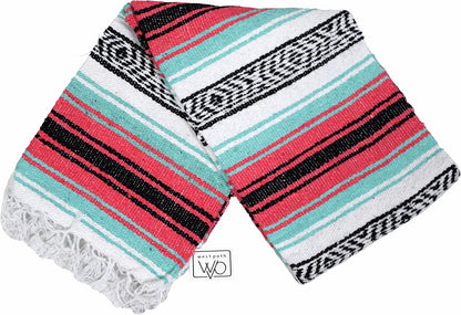 Open Road Goods Multi Color Mexican Falsa Blanket - Handwoven in Mexico - Great for The Beach, Picnics, Yoga, or a Throw! (Mint/Purple)