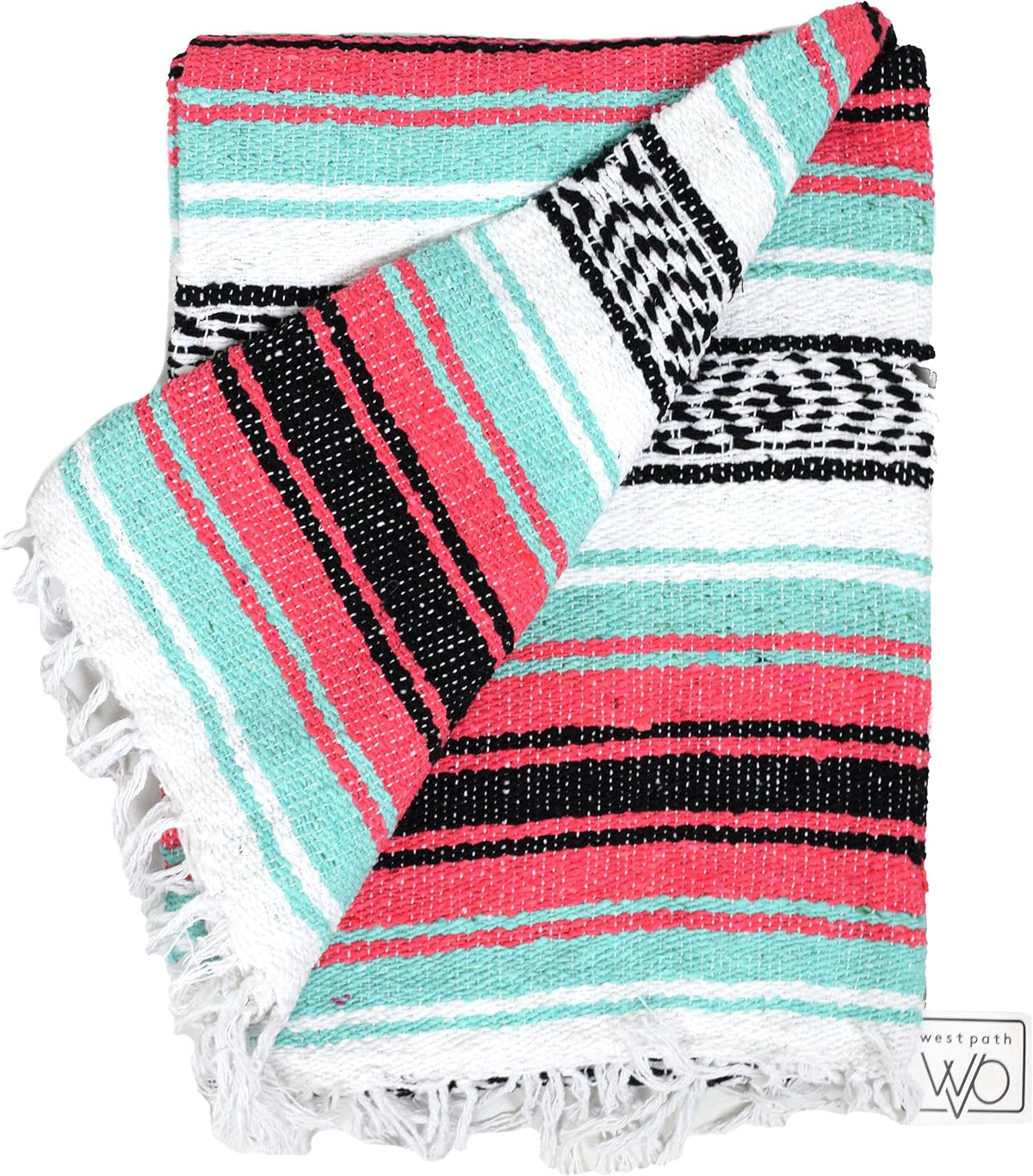 Open Road Goods Multi Color Mexican Falsa Blanket - Handwoven in Mexico - Great for The Beach, Picnics, Yoga, or a Throw! (Mint/Purple)