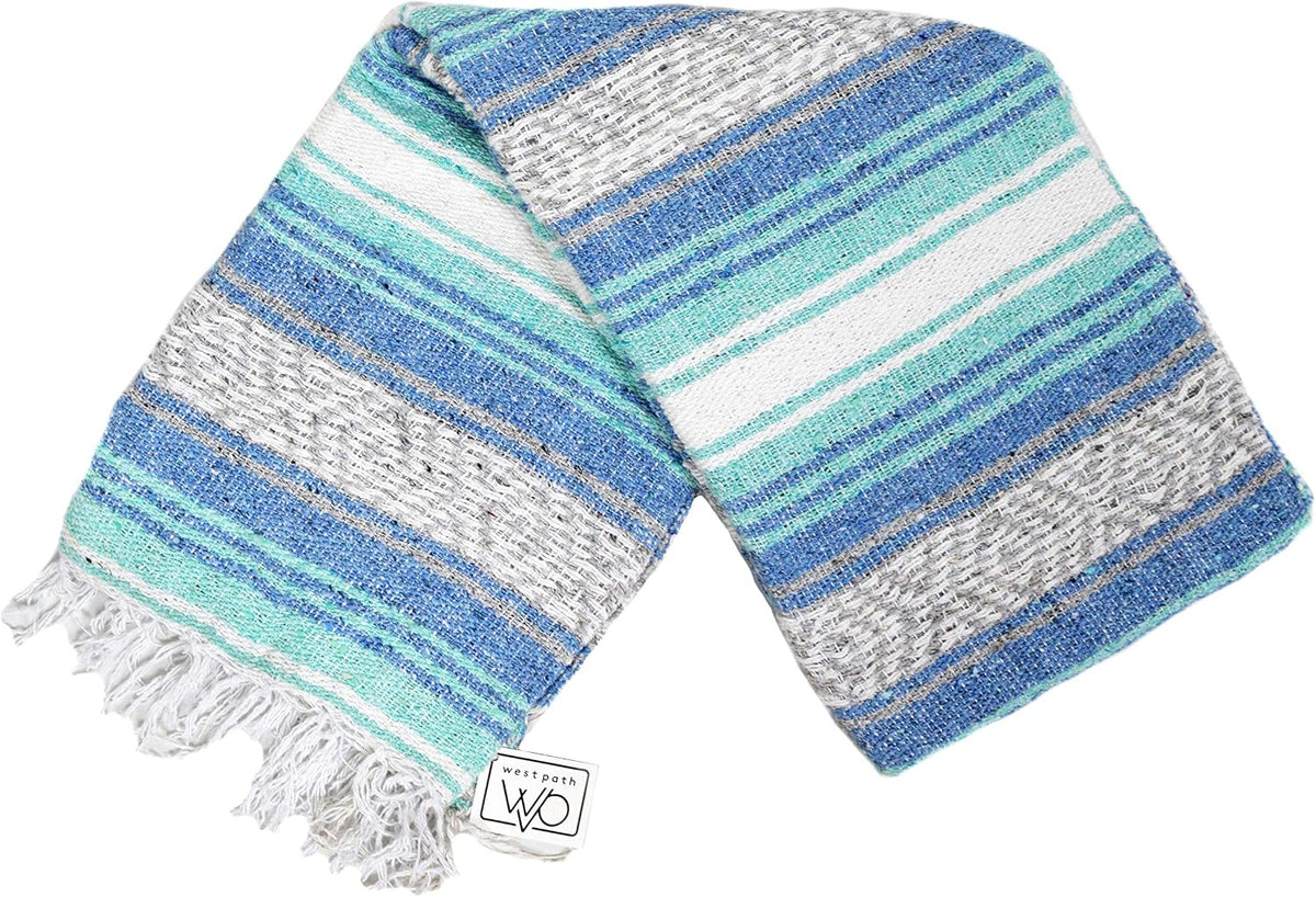 Open Road Goods Multi Color Mexican Falsa Blanket - Handwoven in Mexico - Great for The Beach, Picnics, Yoga, or a Throw! (Mint/Purple)